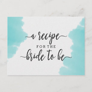 Aqua Watercolor Brush Bridal Shower Recipe Card