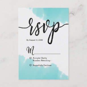 Aqua Watercolor Brush Strokes Simple Wedding RSVP Card