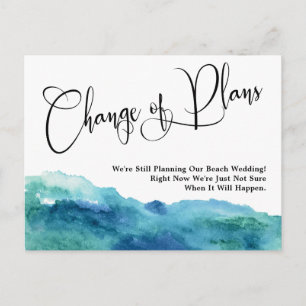 Aqua Watercolor Change of Plans Postponed Wedding Postcard