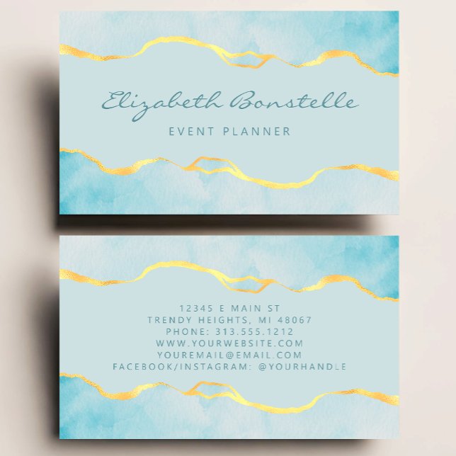 Aqua Watercolor Gold Foil Luxury Business Card (Creator Uploaded)