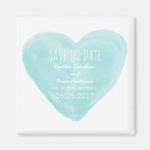Aqua Watercolor Heart Save the Date Magnet