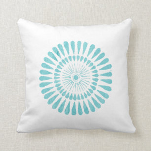 Aqua Watercolor One Aqua Sunburst White Pillow