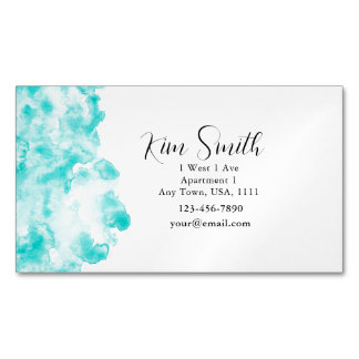 Aqua Watercolor Return Address Label Magnetic Business Card