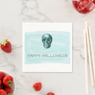 Aqua Watercolor Skull Halloween Paper Napkins