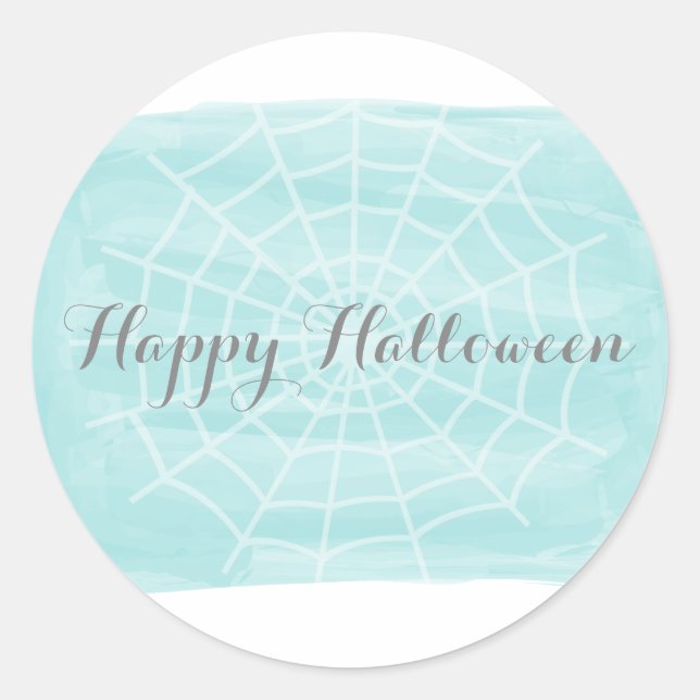 Aqua Watercolor Spider Web Halloween Stickers (Front)