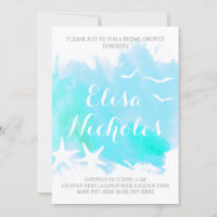Aqua watercolor, starfish wedding bridal shower