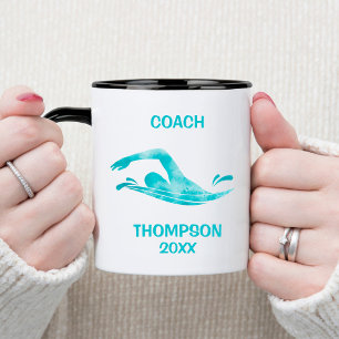 Aqua Watercolor Swimming Coach Mug