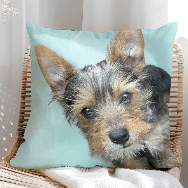 Aqua Watercolor with Pet Photo Throw Pillow (Creator Uploaded)