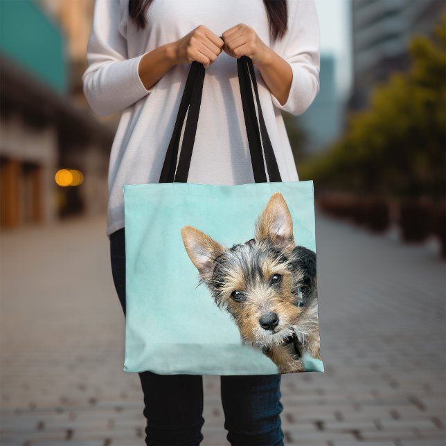 Aqua Watercolor with Pet Photo Tote Bag (Creator Uploaded)