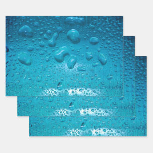 Aqua Waterdrops on Glass Macro Photo Wrapping Pape Wrapping Paper Sheet