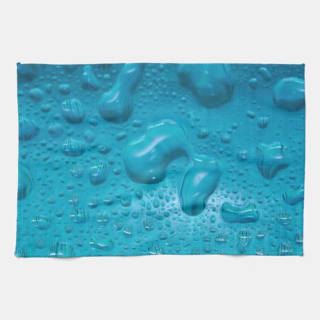 Aqua Waterdrops on Glass:- Tea Towel (Horizontal)