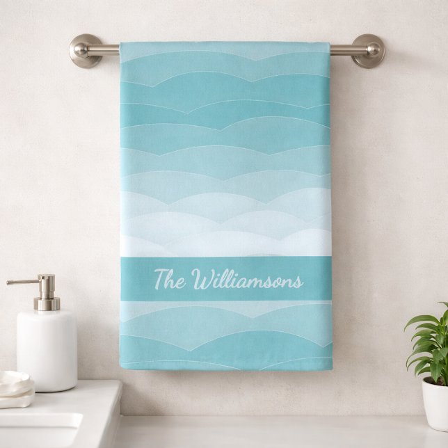 Aqua Wave Gradient | Modern Ocean Pattern Bath Towel Set (Creator Uploaded)