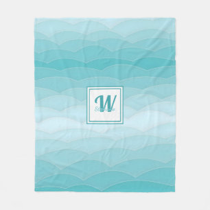 Aqua Wave Gradient Modern Ocean Pattern Fleece Blanket