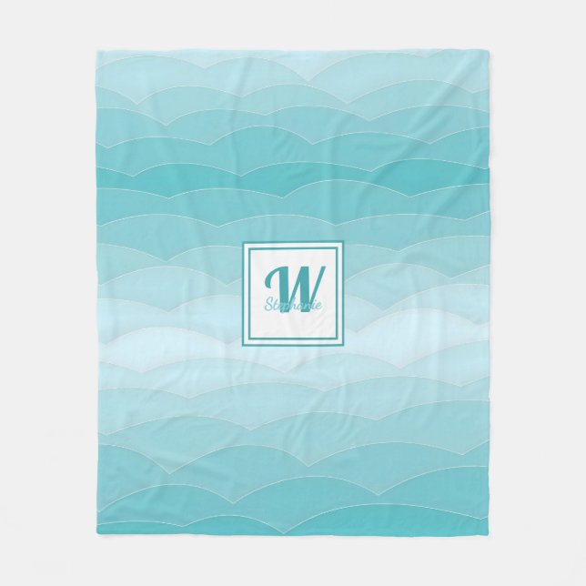 Aqua Wave Gradient | Modern Ocean Pattern Fleece Blanket (Front)