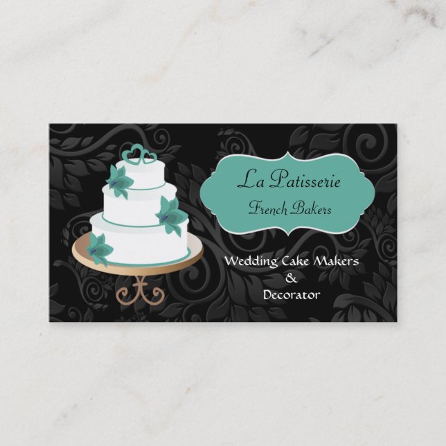 aqua Wedding Cake makers business Cards (Front)