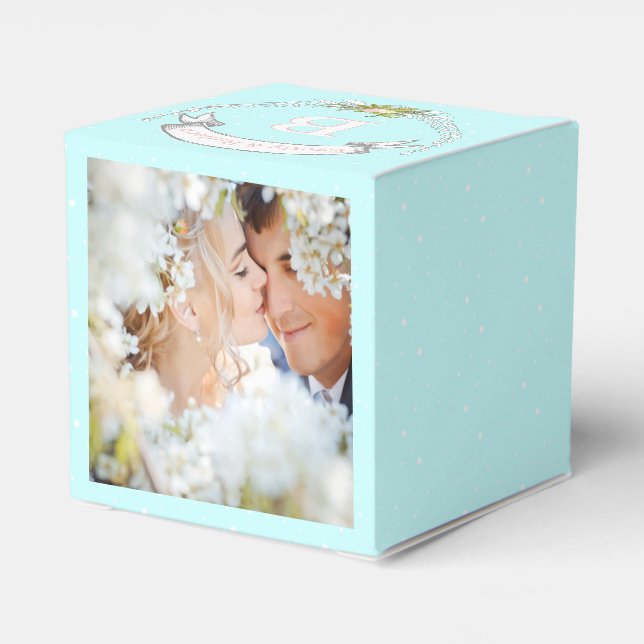 Aqua Wedding Favour Box Your Photos Monogram Names (Back Side)