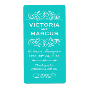 Aqua Wedding Wine Bottle Monogram Favour Labels