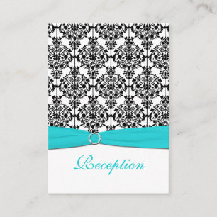 Aqua, White and Black Damask Reception Card