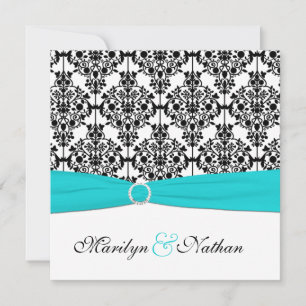 Aqua, White, and Black Damask Square Invite II