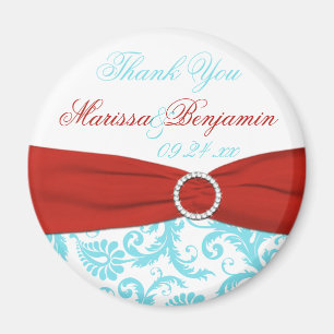 Aqua, White, and Red Wedding Favour Magnet