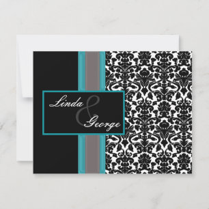 Aqua White Black Damask Wedding Invitations