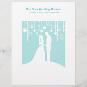 Aqua & White Bride and Groom Wedding Silhouettes Letterhead Design
