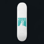 Aqua & White Bride and Groom Wedding Silhouettes Skateboard<br><div class="desc">wedding planner, wedding planning, wedding, marriage, anniversary, bride, groom, turquoise, teal, silhouettes, matchmaker, planner, planning, organiser, organiser, weddings, married, getting married, anniversaries, marry, husband, wife, romantic, romance, modern, contemporary, stylish, silhouette, paper cut, paper cutout, paper cutting, papercut, white, blue, aqua, love, elegant, sophisticated, shadows, shadow</div>