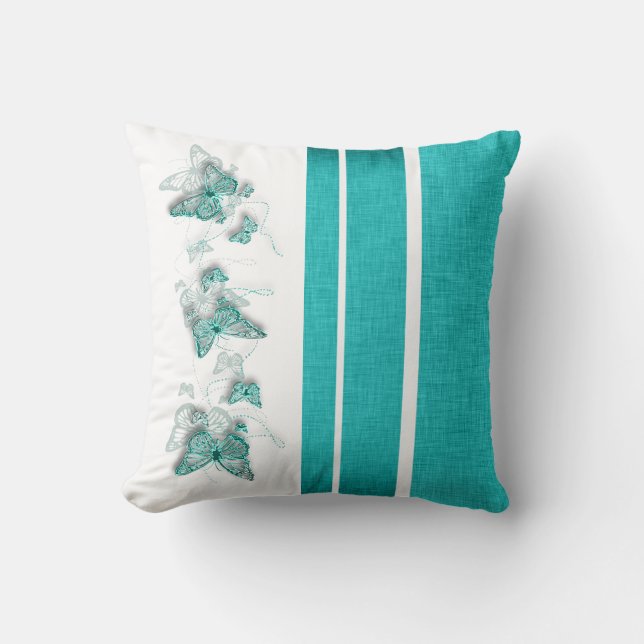 Aqua white butterfly stripe cushion (Front)