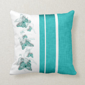 Aqua white butterfly stripe cushion
