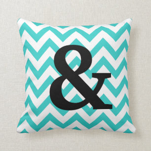 Aqua & White Chevron Ampersand Pillow