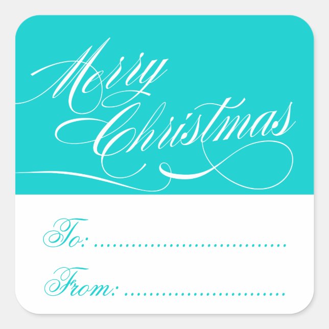 AQUA WHITE CHRISTMAS GIFT TAG STICKERS (Front)