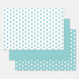 Aqua/White Christmas Tree Iconic Pattern Wrapping Paper Sheet