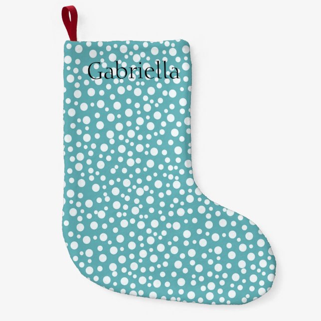 Aqua White Confetti Dots Small Christmas Stocking (Front)