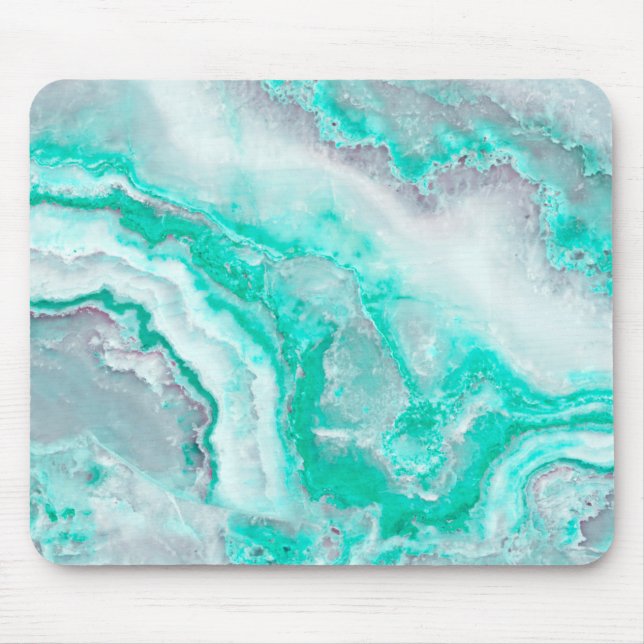 Aqua White Gemstone Agate Mineral Quartz Mouse Pad (Front)