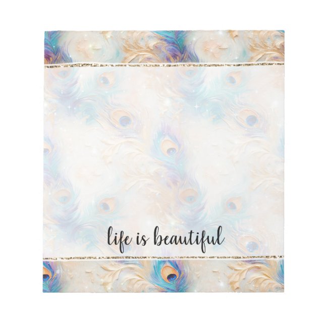 Aqua White Gold Peacock feathers  Notepad (Front)