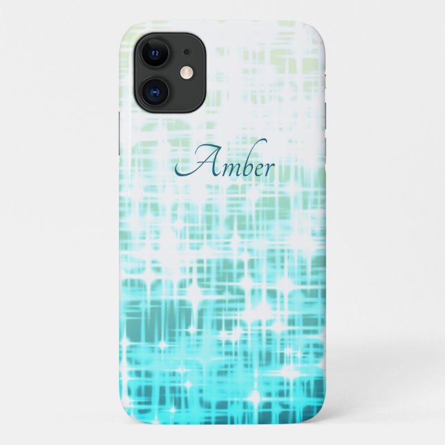 Aqua White Gradient Glow Sparkles Personalised Case-Mate iPhone Case (Back)