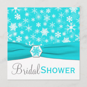Aqua, White, Grey Snowflakes Bridal Shower Invite