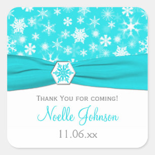 Aqua, White, Grey Snowflakes Bridal Shower Sticker