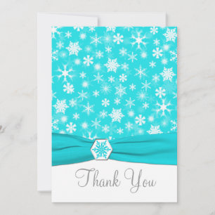 Aqua, White, Grey Snowflakes Thank You Card-Flat Invitation