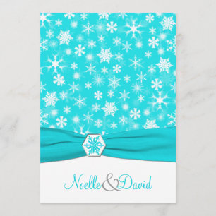 Aqua, White, Grey Snowflakes Wedding Invitation