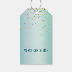 Aqua White Mint Gold Confetti Christmas Gift Tags