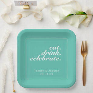 Aqua & White Modern Minimalist Wedding  Paper Plate