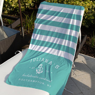 Aqua & White Personalised Bachelorette Weekend Beach Towel