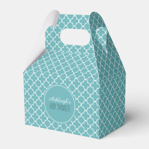 Aqua White Quatrefoil Baby Shower Favour Box