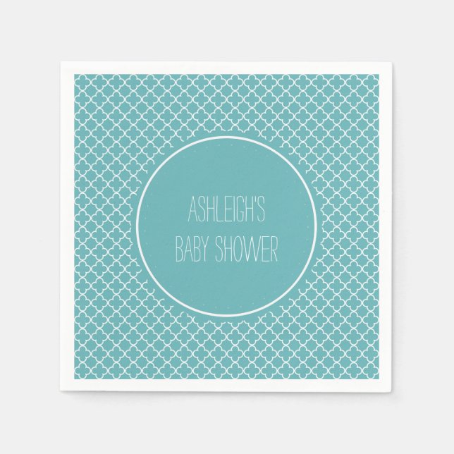 Aqua White Quatrefoil Baby Shower Napkin (Front)