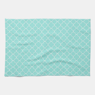 Aqua White Quatrefoil Kitchen Cloth Towel