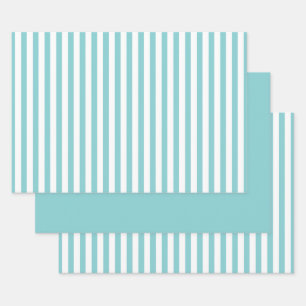 Aqua White Simple Stripes Pattern Geometric Wrapping Paper Sheet