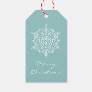 Aqua White Snowflake Christmas Holiday Gift Tags