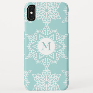 Aqua White Snowflakes Christmas Holiday Monogram Case-Mate iPhone Case