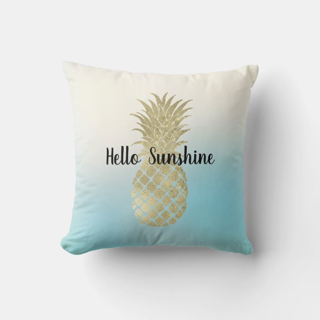 Aqua White Tie Dye Gold Pineapple Cushion (Front)